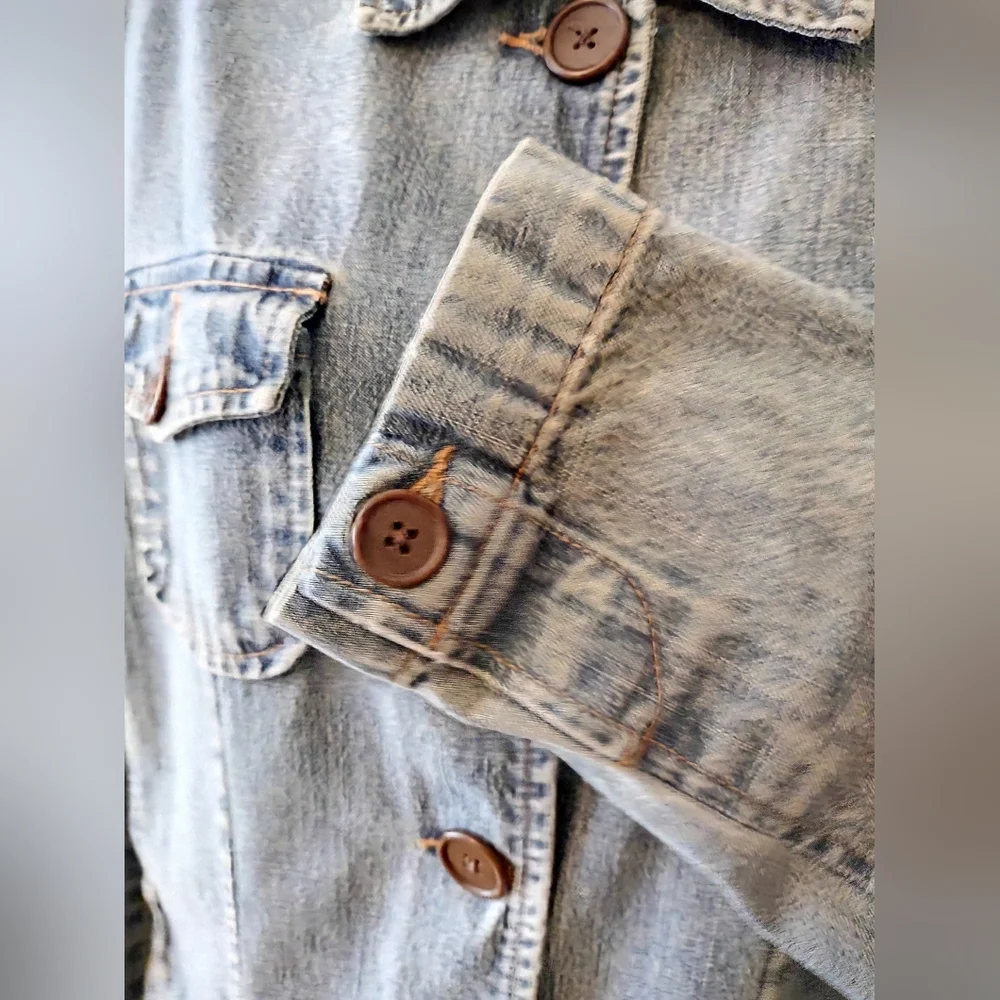 French Cuff Vintage Button Front Denim Jeans Jacket size Medium - Picture 11 of 13